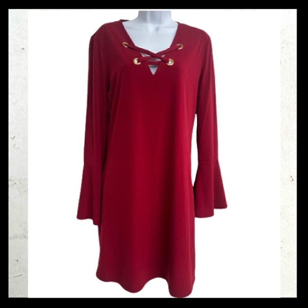 NWT Michael Kors Bell sleeve dress red with gold accents size M